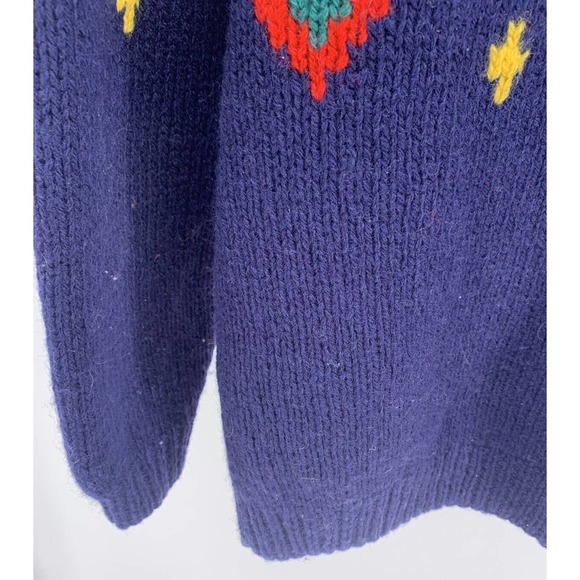 Women's Seychelle Hand Knit Button Up Cardigan Sweater Navy Blue/Green/Red Sz S - Picture 12 of 12